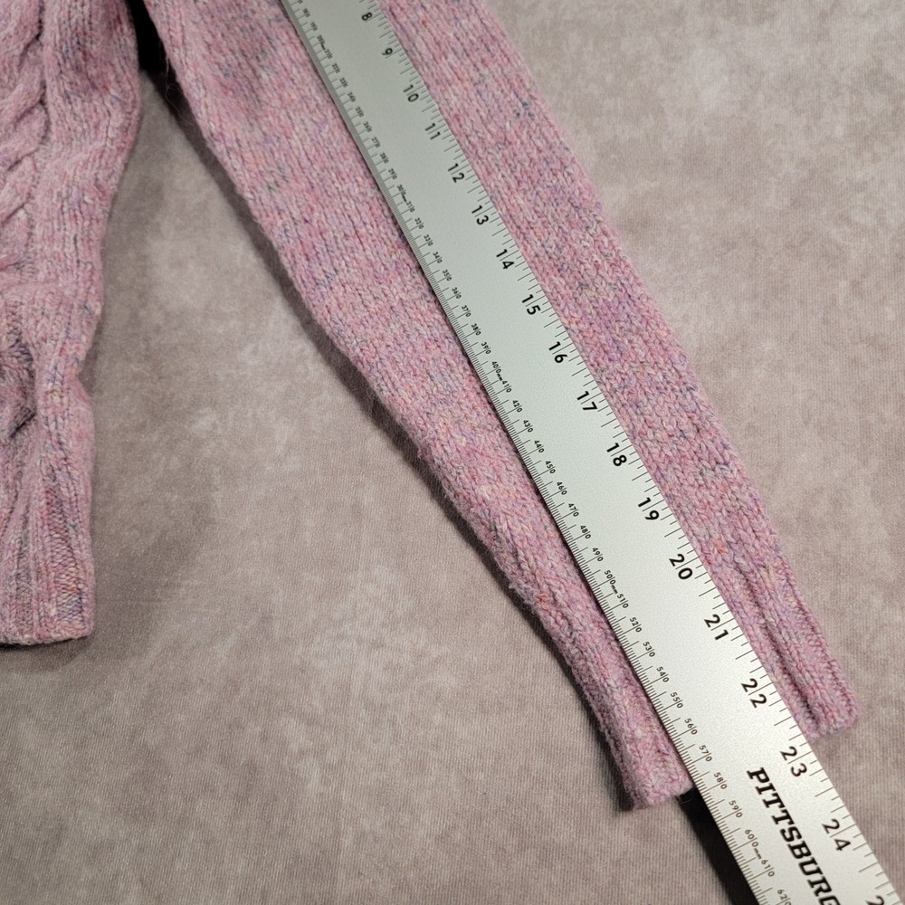 LL Bean Womens Pink Marl Cable Knit Wool Blend Button Front Cardigan Sweater M - Picture 6 of 7
